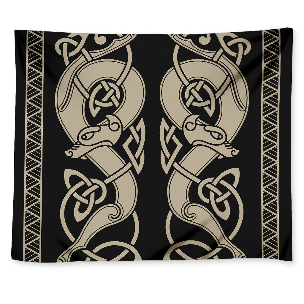 Viking Wolves Symbol Print Tapestry