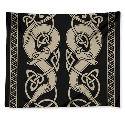 Viking Wolves Symbol Print Tapestry