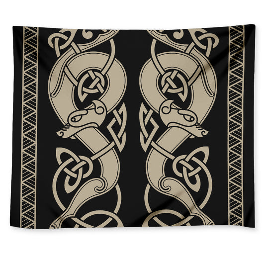 Viking Wolves Symbol Print Tapestry