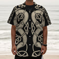 Viking Wolves Symbol Print Textured Short Sleeve Shirt