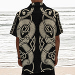 Viking Wolves Symbol Print Textured Short Sleeve Shirt