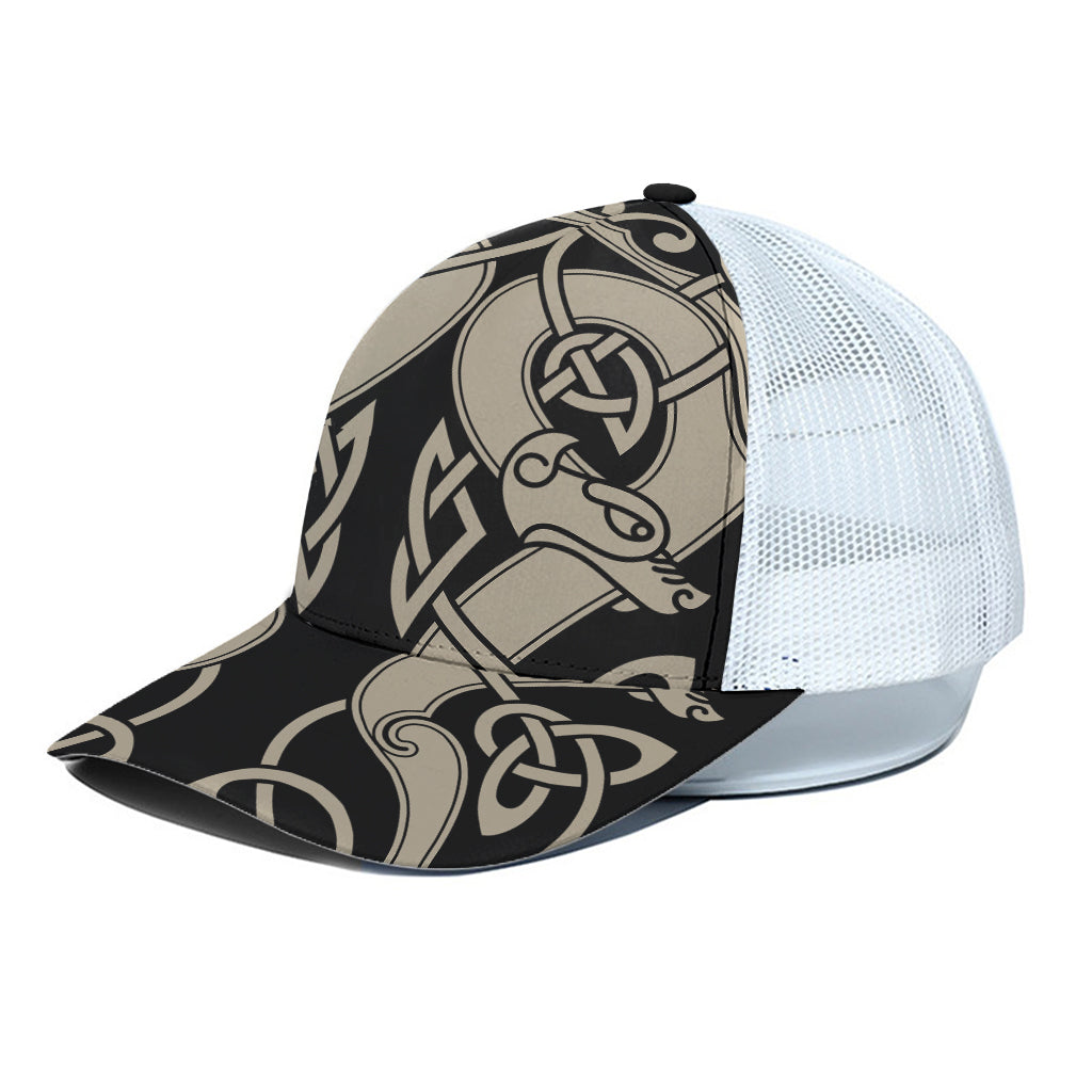 Viking Wolves Symbol Print White Mesh Trucker Cap