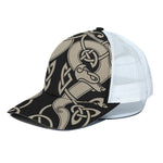 Viking Wolves Symbol Print White Mesh Trucker Cap