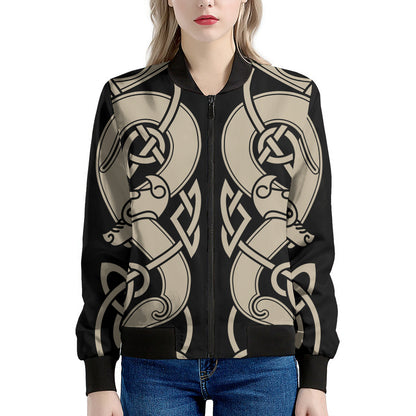 Viking Wolves Symbol Print Women's Bomber Jacket