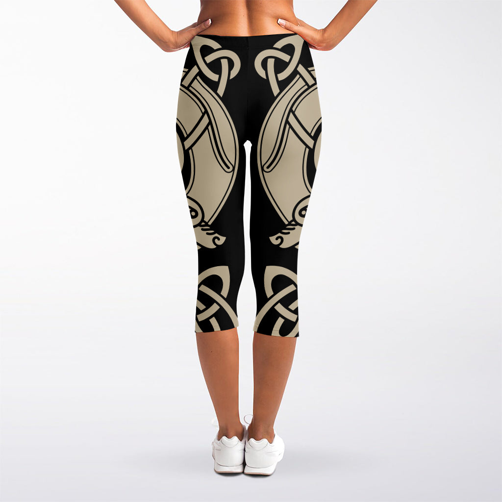 Viking Wolves Symbol Print Women's Capri Leggings