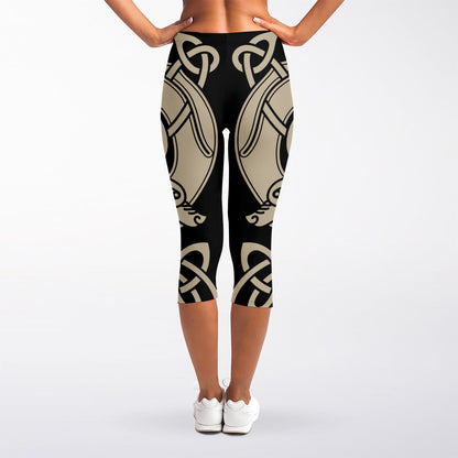 Viking Wolves Symbol Print Women's Capri Leggings