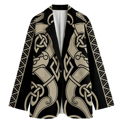 Viking Wolves Symbol Print Women's Cotton Blazer
