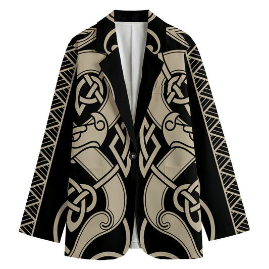 Viking Wolves Symbol Print Women's Cotton Blazer
