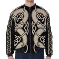 Viking Wolves Symbol Print Zip Sleeve Bomber Jacket