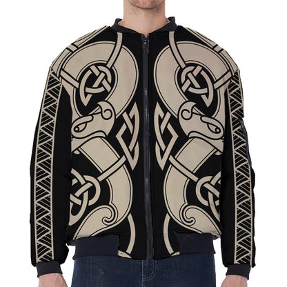 Viking Wolves Symbol Print Zip Sleeve Bomber Jacket