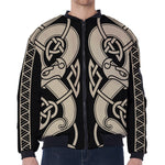 Viking Wolves Symbol Print Zip Sleeve Bomber Jacket