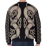 Viking Wolves Symbol Print Zip Sleeve Bomber Jacket