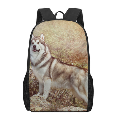 Vintage Alaskan Malamute Print 17 Inch Backpack