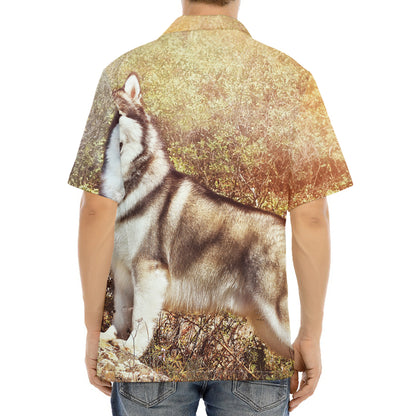 Vintage Alaskan Malamute Print Aloha Shirt