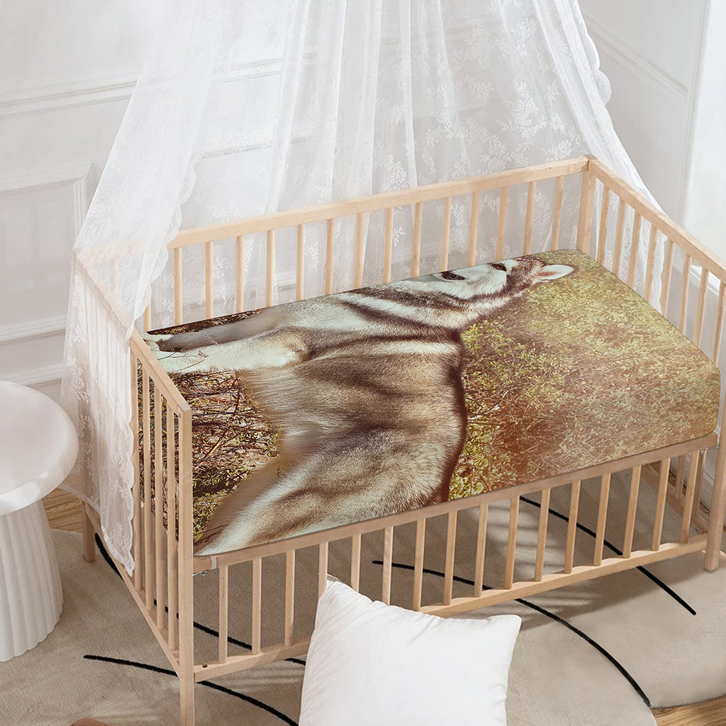 Vintage Alaskan Malamute Print Baby Crib Sheet