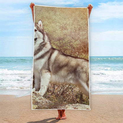 Vintage Alaskan Malamute Print Beach Towel