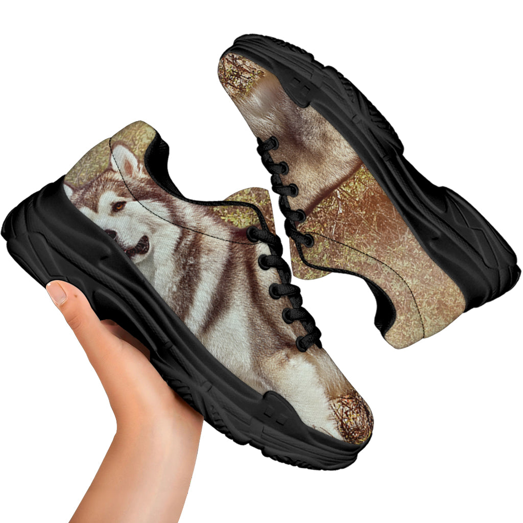 Vintage Alaskan Malamute Print Black Chunky Shoes