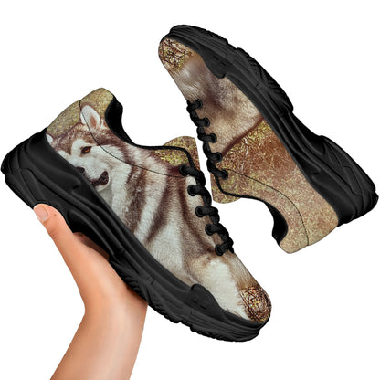 Vintage Alaskan Malamute Print Black Chunky Shoes