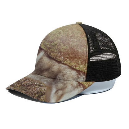 Vintage Alaskan Malamute Print Black Mesh Trucker Cap