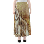 Vintage Alaskan Malamute Print Chiffon Maxi Skirt