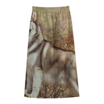 Vintage Alaskan Malamute Print Cotton Front Slit Maxi Skirt