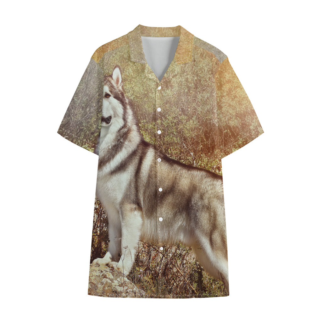 Vintage Alaskan Malamute Print Cotton Hawaiian Shirt