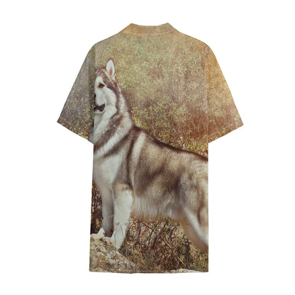 Vintage Alaskan Malamute Print Cotton Hawaiian Shirt