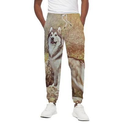 Vintage Alaskan Malamute Print Cotton Pants