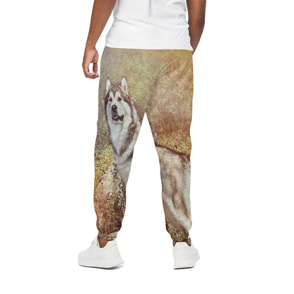 Vintage Alaskan Malamute Print Cotton Pants