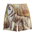 Vintage Alaskan Malamute Print Cotton Shorts