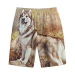 Vintage Alaskan Malamute Print Cotton Shorts