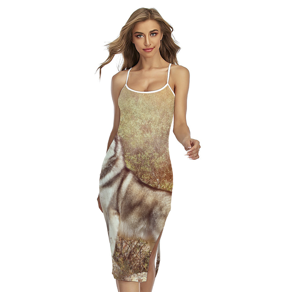 Vintage Alaskan Malamute Print Cross Back Cami Dress