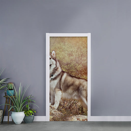 Vintage Alaskan Malamute Print Door Sticker