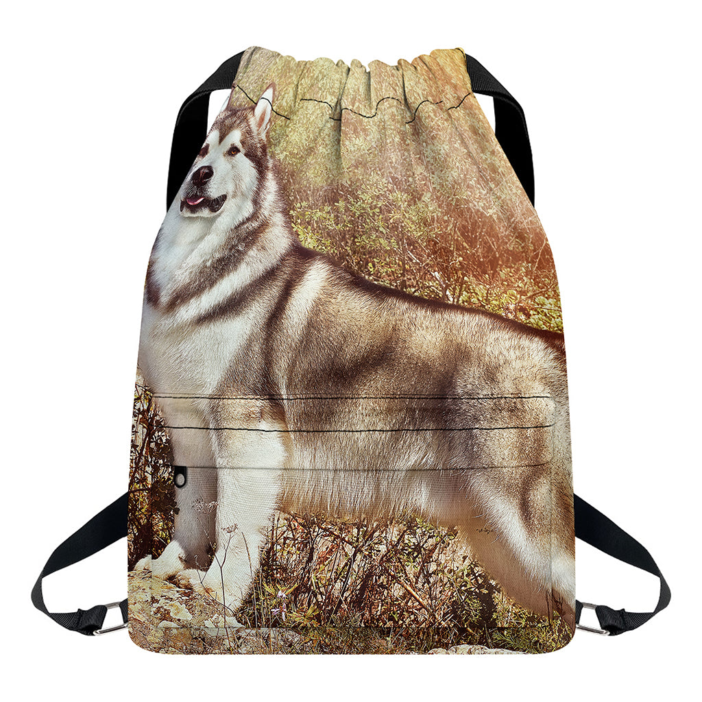 Vintage Alaskan Malamute Print Drawstring Backpack