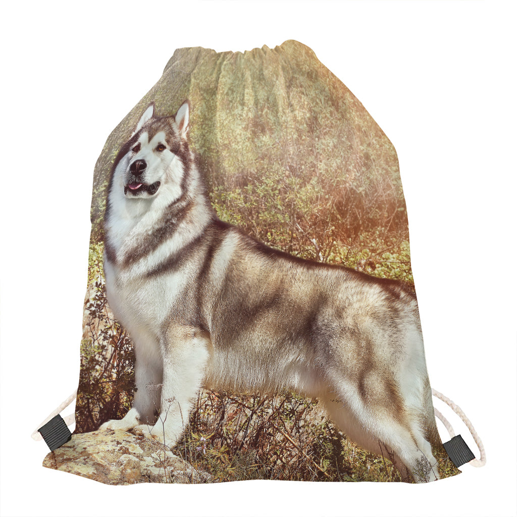 Vintage Alaskan Malamute Print Drawstring Bag