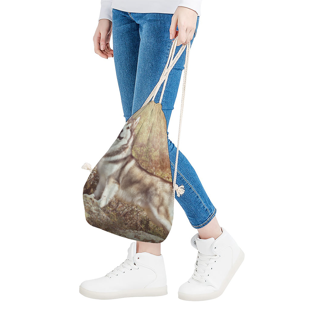 Vintage Alaskan Malamute Print Drawstring Bag