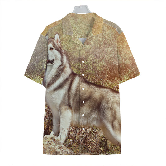 Vintage Alaskan Malamute Print Hawaiian Shirt