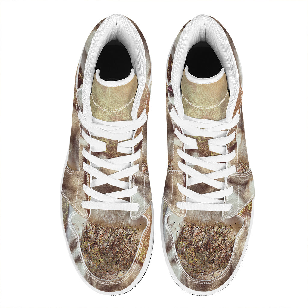 Vintage Alaskan Malamute Print High Top Leather Sneakers