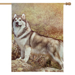 Vintage Alaskan Malamute Print House Flag
