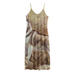 Vintage Alaskan Malamute Print Jersey Midi Cami Dress