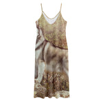 Vintage Alaskan Malamute Print Jersey Midi Cami Dress