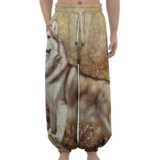 Vintage Alaskan Malamute Print Lantern Pants