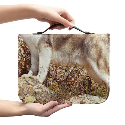 Vintage Alaskan Malamute Print Leather Bible Cover