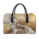 Vintage Alaskan Malamute Print Leather Duffle Bag