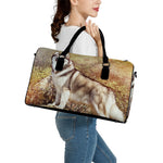 Vintage Alaskan Malamute Print Leather Duffle Bag