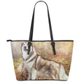 Vintage Alaskan Malamute Print Leather Tote Bag With Zipper