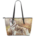 Vintage Alaskan Malamute Print Leather Tote Bag