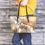 Vintage Alaskan Malamute Print Leather Tote Bag