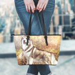 Vintage Alaskan Malamute Print Leather Tote Bag