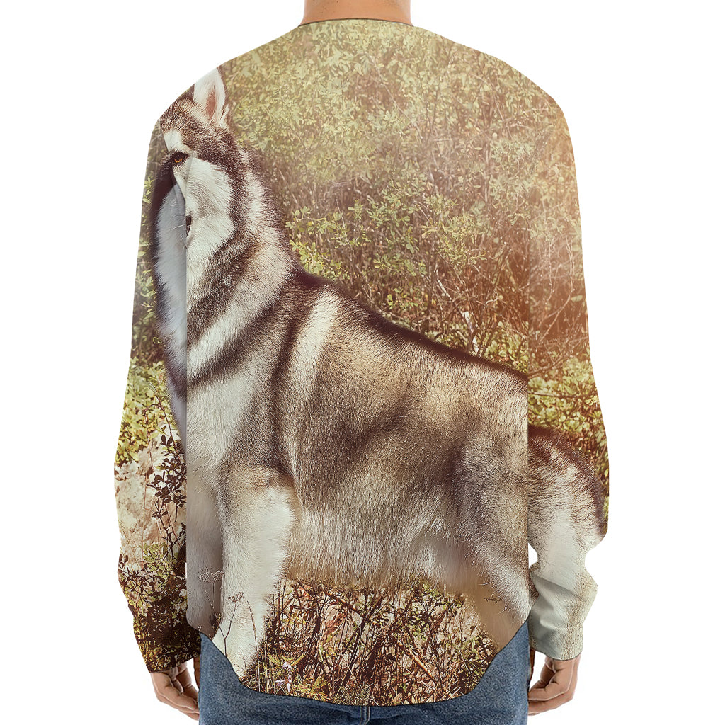 Vintage Alaskan Malamute Print Long Sleeve Baseball Jersey